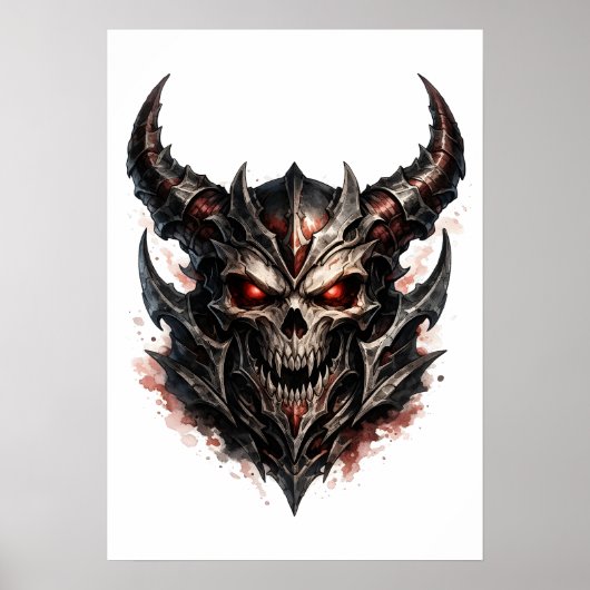Poster Crâne démoniaque avec cornes (Devant)