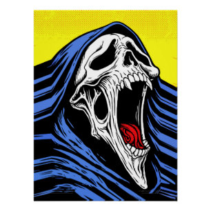 Poster Crâne d'Enfer Hurlant Pop Art Capuche d'Horreur