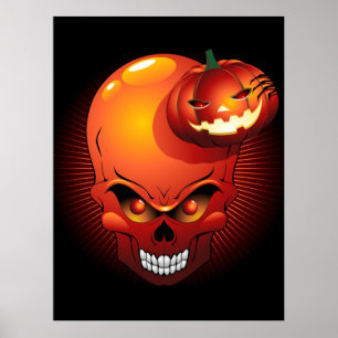 Poster Crâne d'Halloween et Citrouille