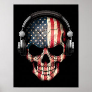 Poster Crâne Dj américain personnalisable avec casque