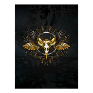 Poster Crâne d'oiseau doré sur fond noir