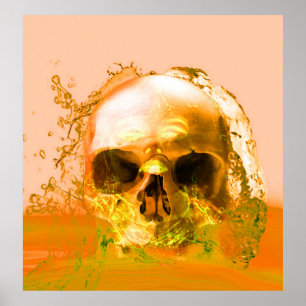 Poster Crâne d'or dans l'eau
