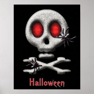 Poster Crâne effrayant d'Halloween classique et araignées