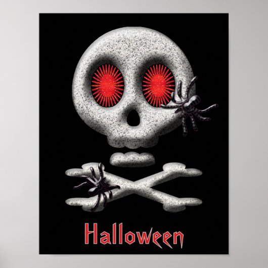 Poster Crâne effrayant d'Halloween classique et araignées (Devant)