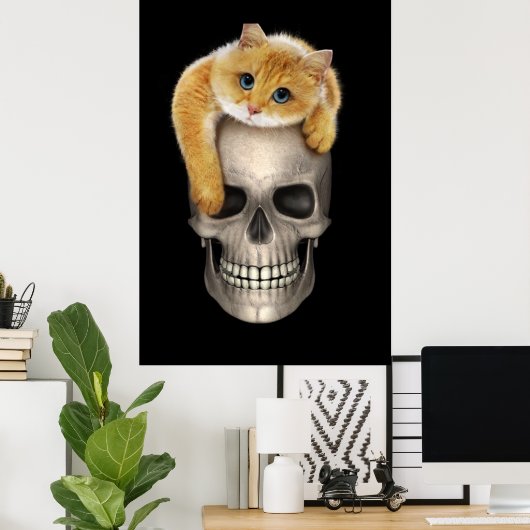 Poster Crâne et chat (Bureau à domicile)