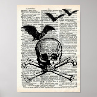 Poster Crâne et chauves-souris Halloween Dictionnaire Art