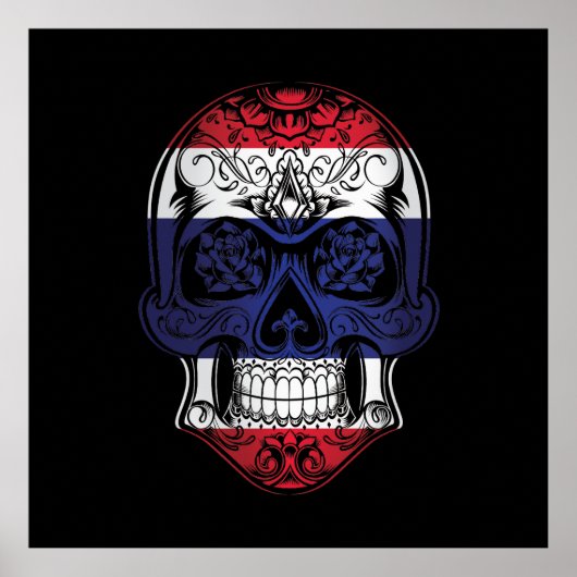 Poster Crâne et drapeau Rose de Thaïlande (Devant)