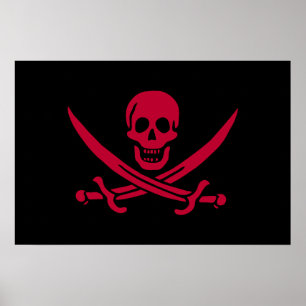 Poster Crâne et épées de Crimson Drapeau pirate de Calico