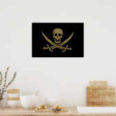 Poster Crâne et épées d'or Drapeau pirate de Calico Jack (Cuisine)