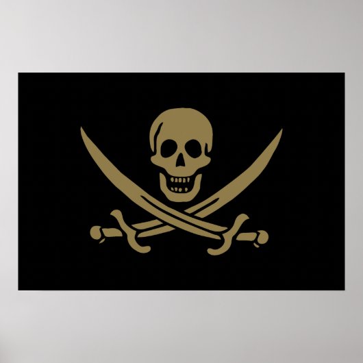 Poster Crâne et épées d'or Drapeau pirate de Calico Jack (Devant)