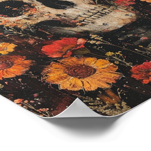 Poster Crâne et fleurs 8x10 (Coin)