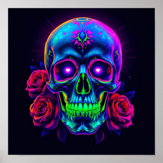 Poster Crâne et Roses (Devant)