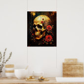 Poster Crâne et Roses (Cuisine)