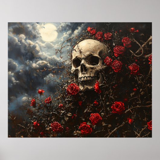 Poster Crâne et Roses Carmine (Devant)
