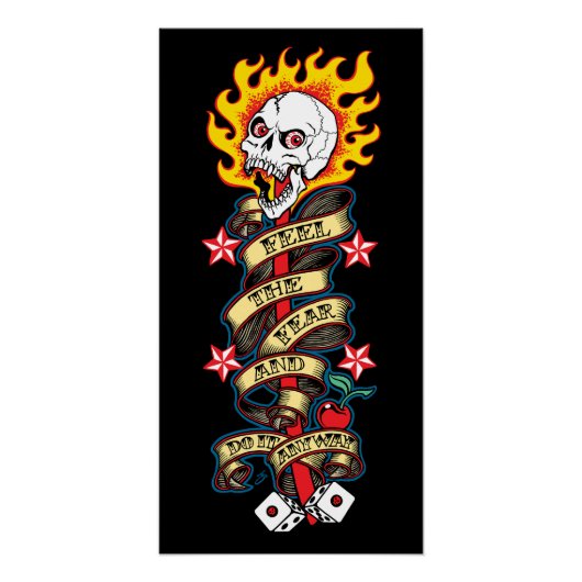 Poster Crâne flamboyant Ressentez la peur (Devant)