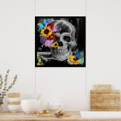 Poster Crâne gothique floral fleurs papillons (Cuisine)