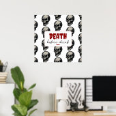Poster Crâne gothique "Mort avant décaf" | Éffrayant Funn (Bureau à domicile)