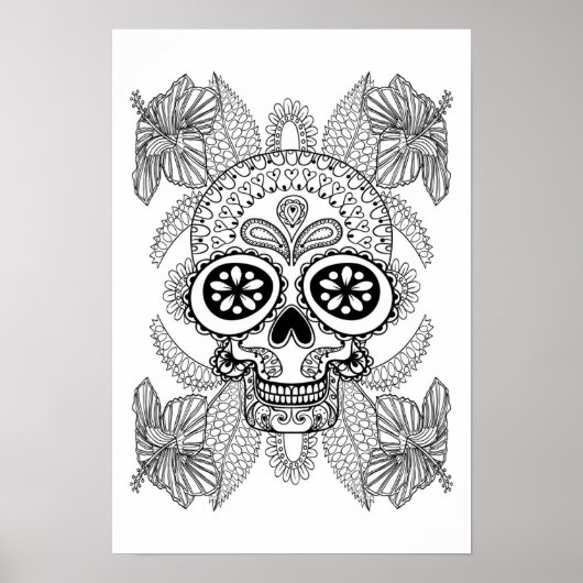 Poster Crâne Inspiré Dans Les Fleurs 2 (Devant)