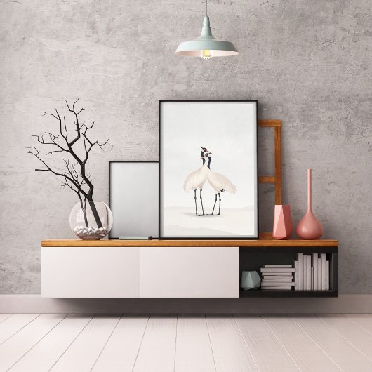 Poster Crane Minimalist Aesthetic White Beige B-3
