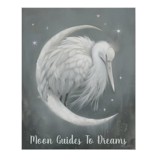 Poster Crane oiseau bébé dormir sur la Lune (Devant)