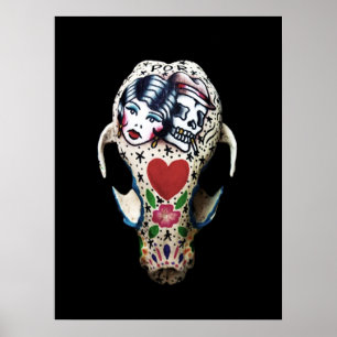 Poster Crâne peint par rockabilly