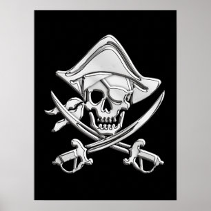 Poster Crâne pirate Chrome