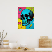 Poster Crâne pop art avec points demi-tons néon (Cuisine)