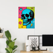 Poster Crâne pop art avec points demi-tons néon (Bureau à domicile)