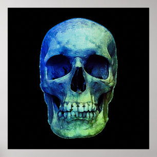 Poster Crâne Pop Art bleu noir