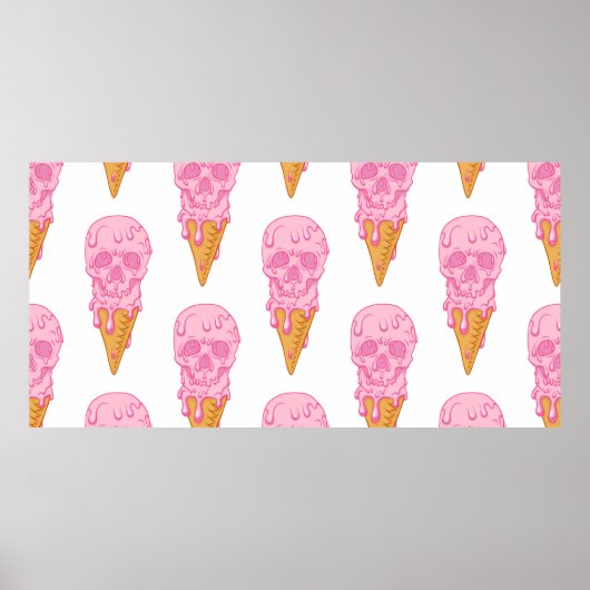 Poster Crâne rose - crème glacée. Contexte motif transpar (Devant)