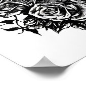 Poster Crâne Rose Goth Dessin original à l'encre Art (Coin)