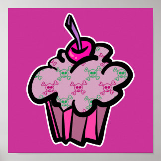 Poster crâne rose punk arêtes cupcake