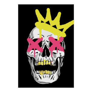 Poster Crâne Royal : Couronne Rose aux Yeux en X Art