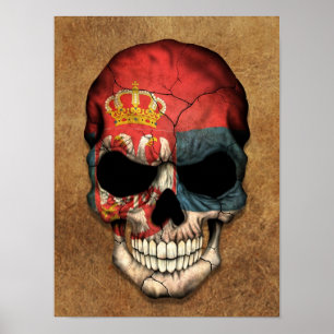 Poster Crâne serbe âgé et utilisé de drapeau