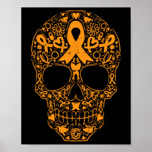 Poster Crâne sucre Orange Ruban Leucémie Cancer Lauréats