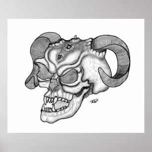 Poster Crâne Teufelschädel noir blanc dessin
