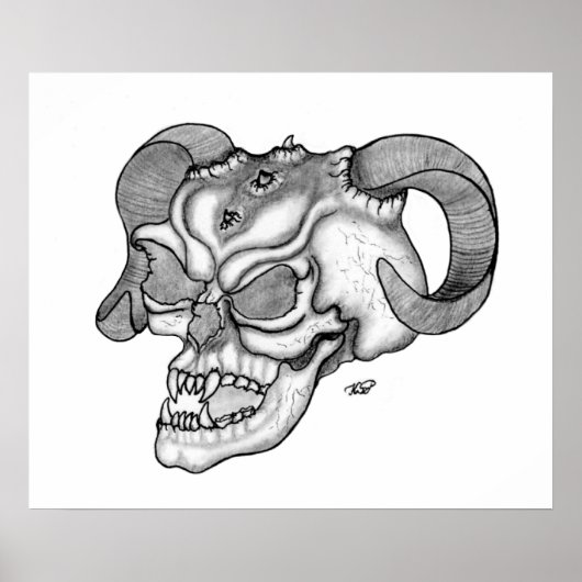 Poster Crâne Teufelschädel noir blanc dessin (Devant)
