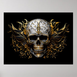 Poster Crâne Tribal Souriant d'or complexe