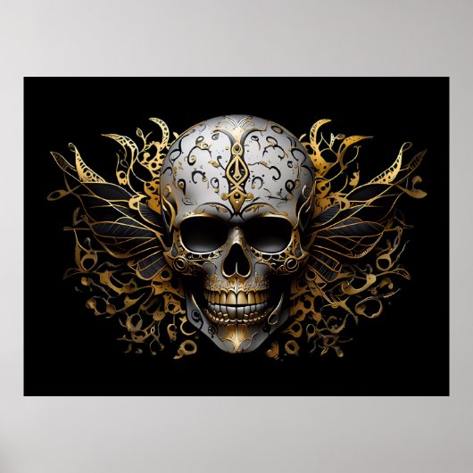 Poster Crâne Tribal Souriant d'or complexe (Devant)