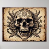 Poster Crâne tribal sur parchemin (Devant)