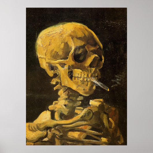 Poster Crâne Van Gogh avec cigarette brûlante (Devant)