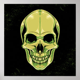 Poster Crâne vert Grinning Crâne sur Grunge Arrière - pla
