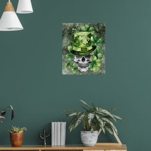 Poster Crâne Vivant avec Illustration de Chapeau Vert (Salon 1)