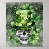 Poster Crâne Vivant avec Illustration de Chapeau Vert (Devant)