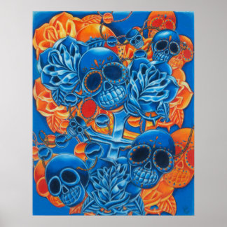 Poster Crânes bleus et orange Imprimer