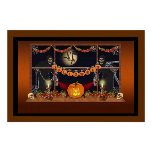 Poster Crânes, citrouilles et chaînes d'Halloween (Devant)