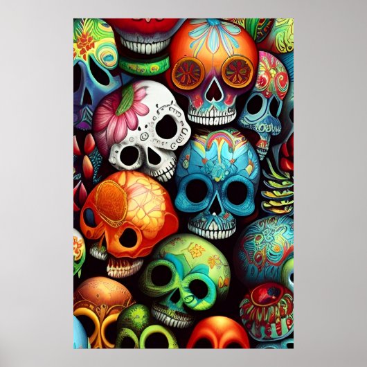 Poster Crânes de sucre brillants (Devant)