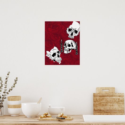 Poster Crânes et roses (Cuisine)
