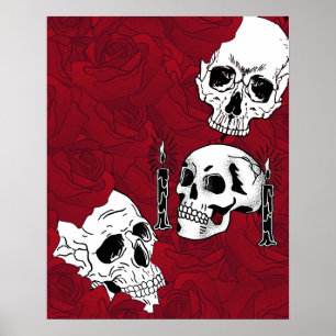 Poster Crânes et roses