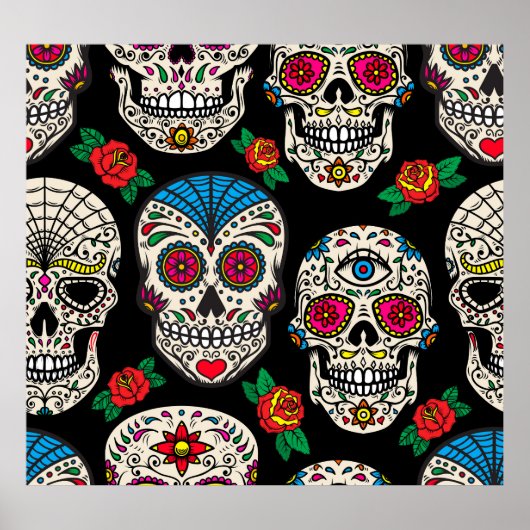 Poster Crânes et Roses mexicains : Conception Vintage (Devant)